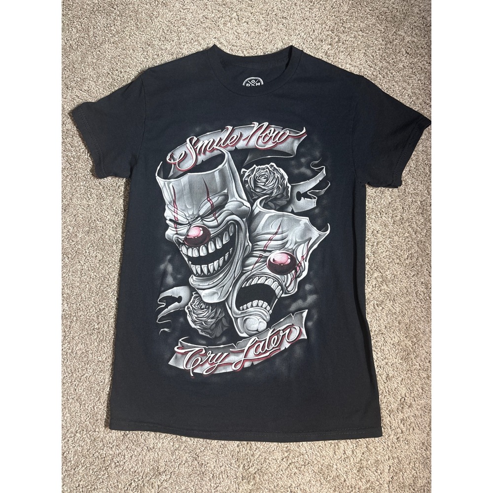 DGM Smile Now Cry Later Chicano Clown Graphic T-Shirt Mens Small Black Cotton